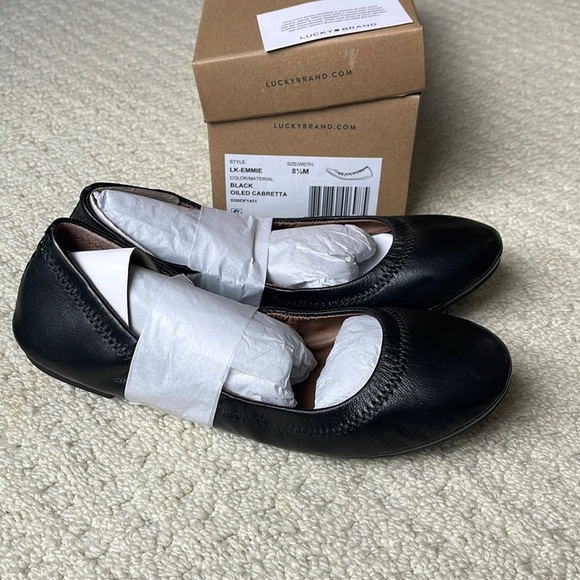 Lucky Brand NIB Emmie Leather Ballet Flats in Black Size 8.5 NEW - Picture 3 of 9